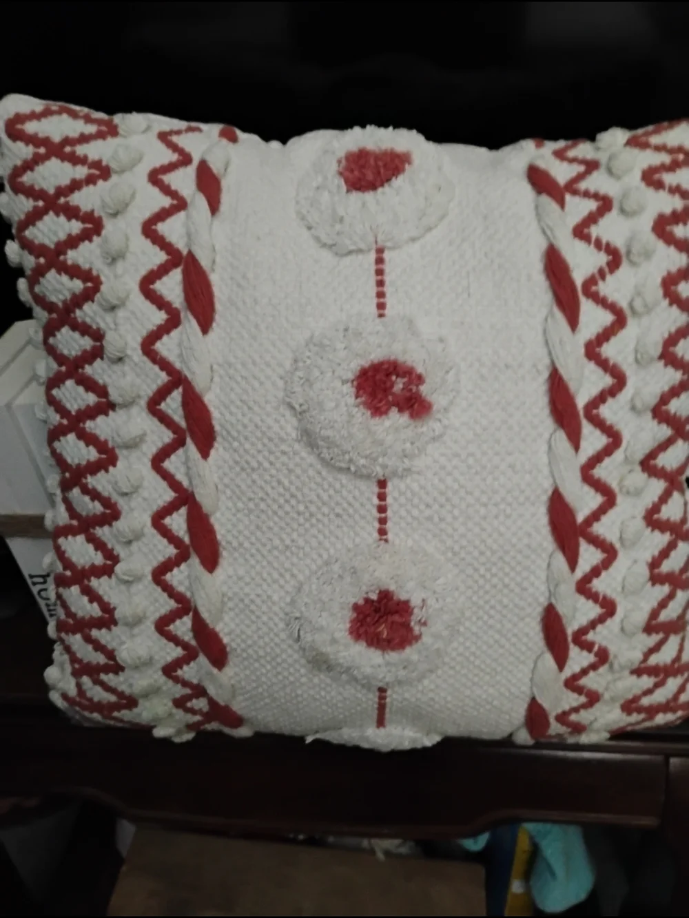 Cozy White and Red Holiday Accent Pillow